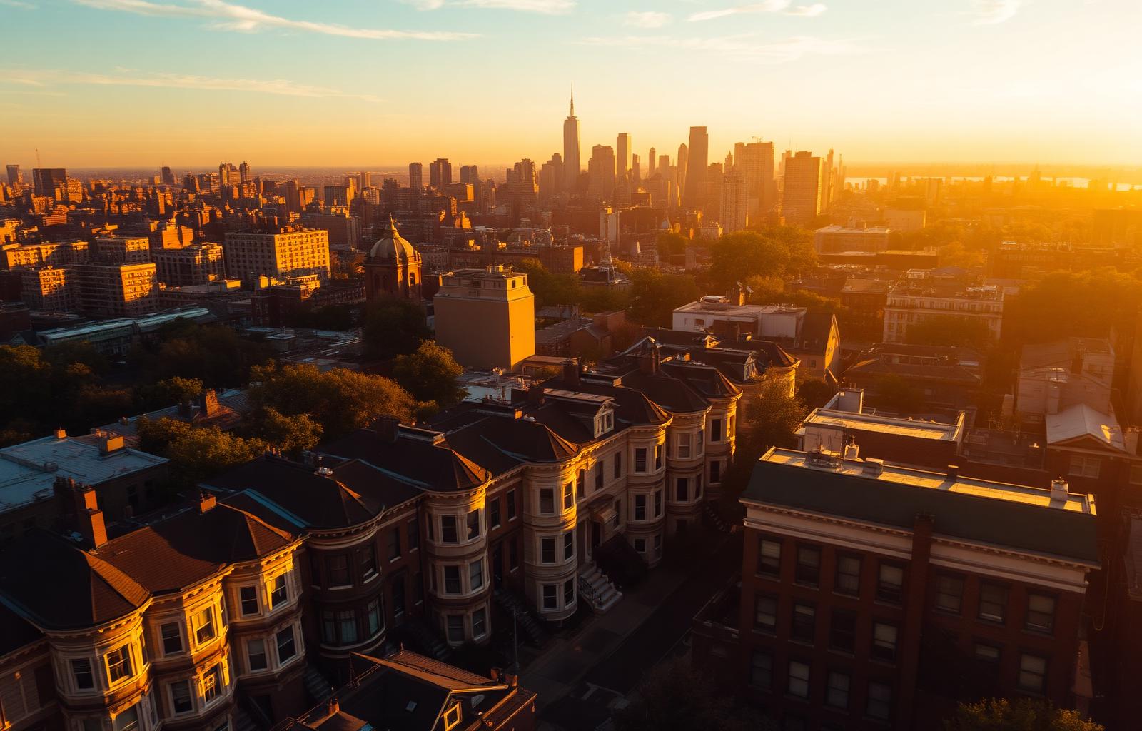 New York City skyline at golden hour